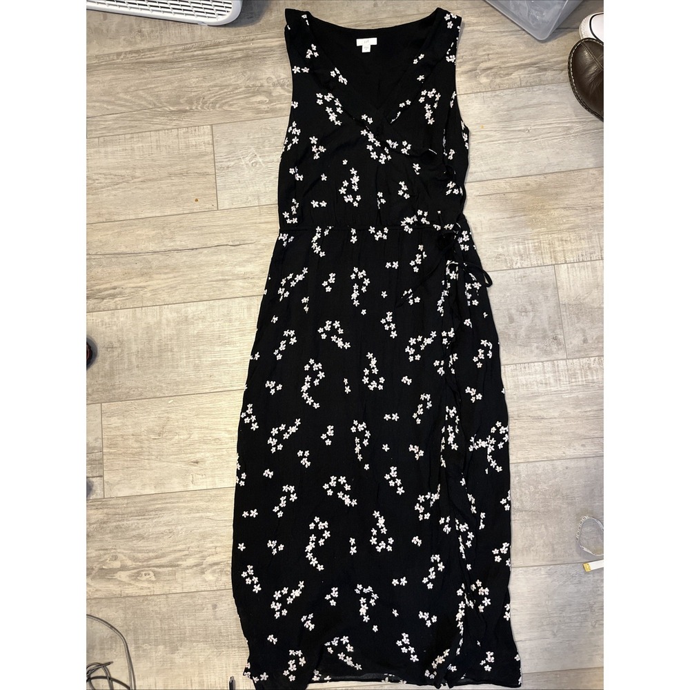 J. Jill Black Floral Sleeveless Ruffled Faux Wrap Split‎ Maxi Dress Sz M